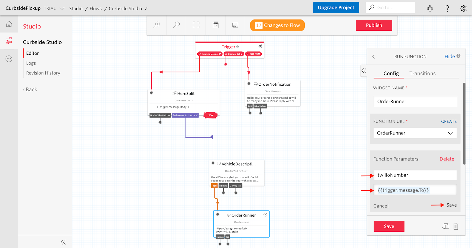 Passing a receiving number to a Twilio Function from Studio