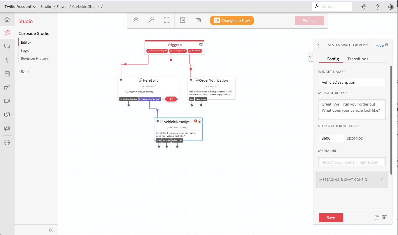 Add a Send & Reply widget to the Studio canvas