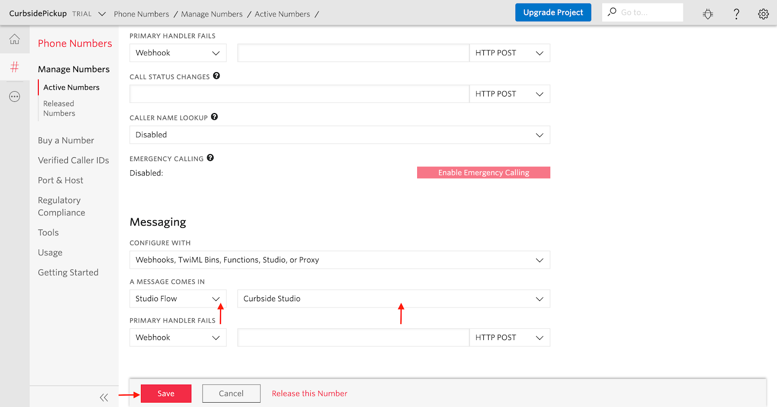 Saving a Twilio number callback