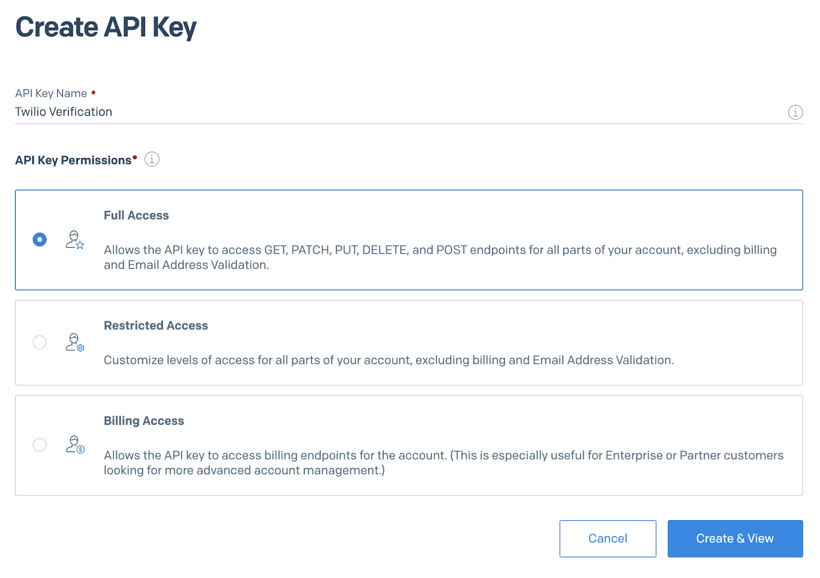 SendGrid API Keys dashboard