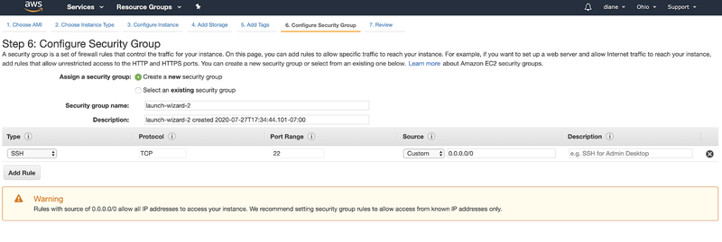 screenshot of step 6: configure security group