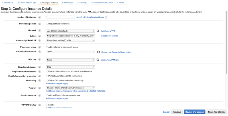 screenshot of step 3: configure instance details