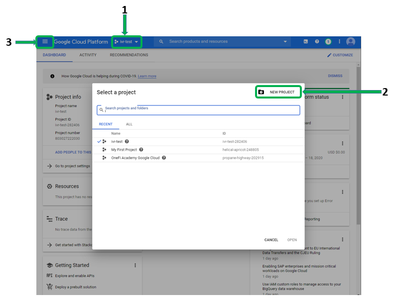 google developer console new project