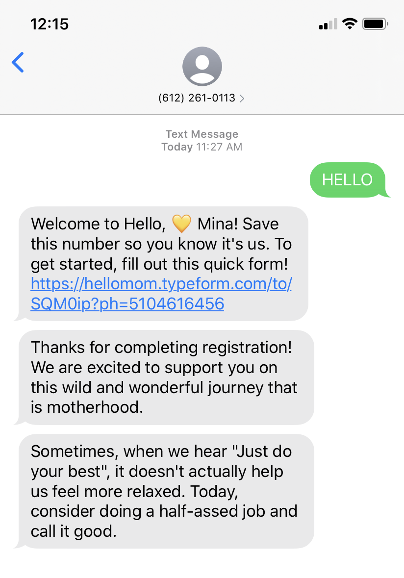 Examples text messages from Mina