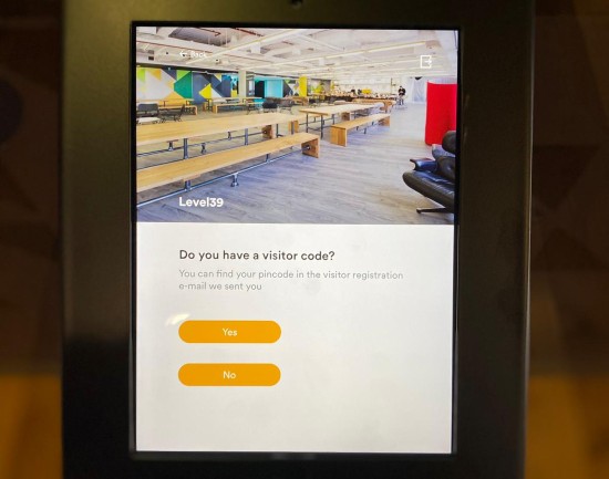 Level39 contactless check-in screen