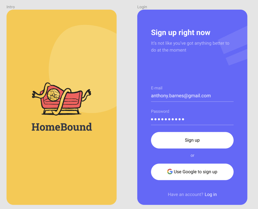 HomeBound signup screen screenshot