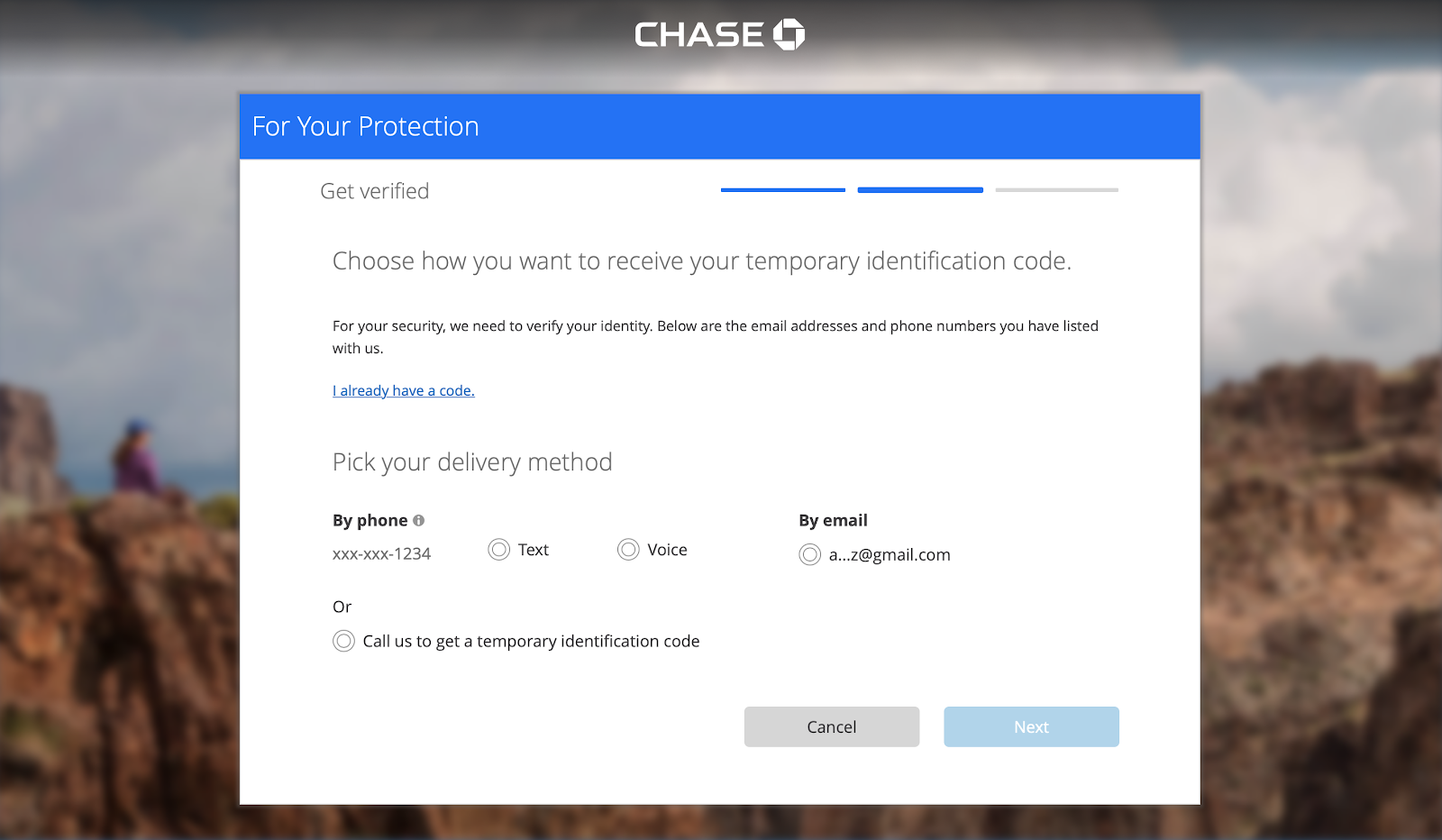 Chase bank offers SMS and email based 2FA