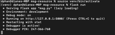 Image depicts the console output for the "flask run" command
