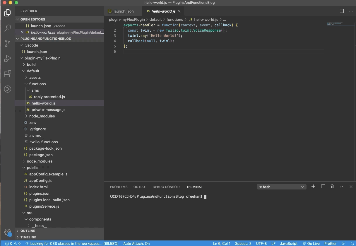 Opening two terminals in VS Code for Functions development
