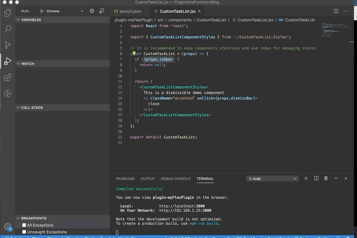 New browser for Flex launched from VS Code