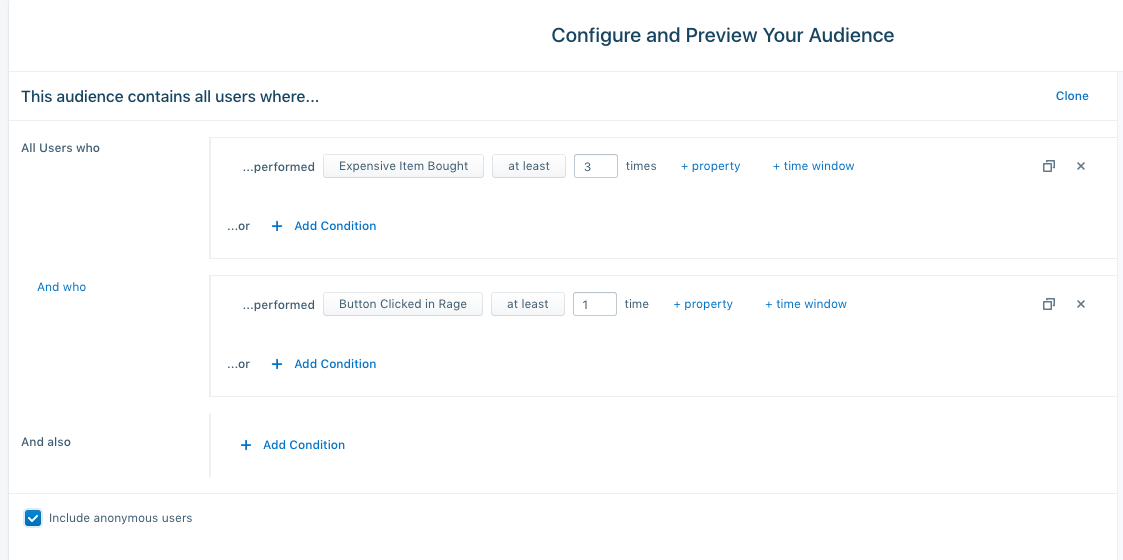 Example Audience definition for a Segment Personas app