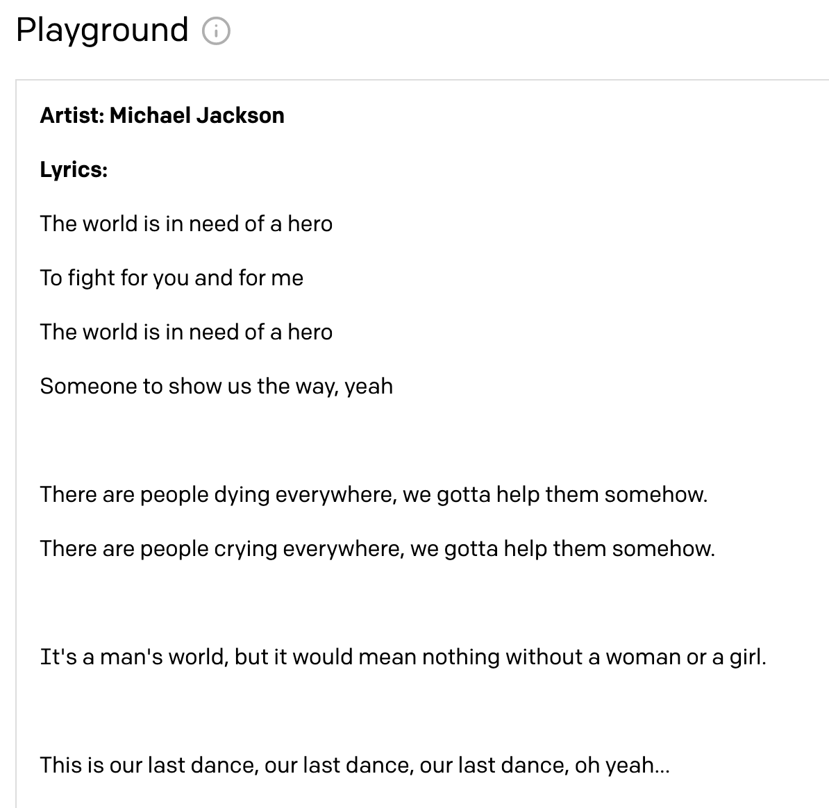 Computer-generated Michael Jackson lyrics