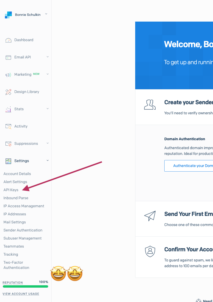 Screenshot of Settings → API Keys on the sidebar