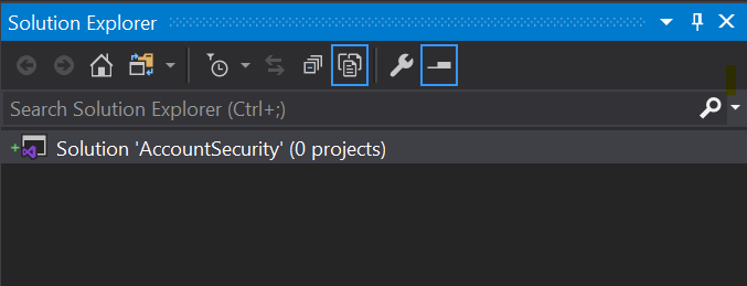 Visual Studio 2019 Solution Explorer panel
