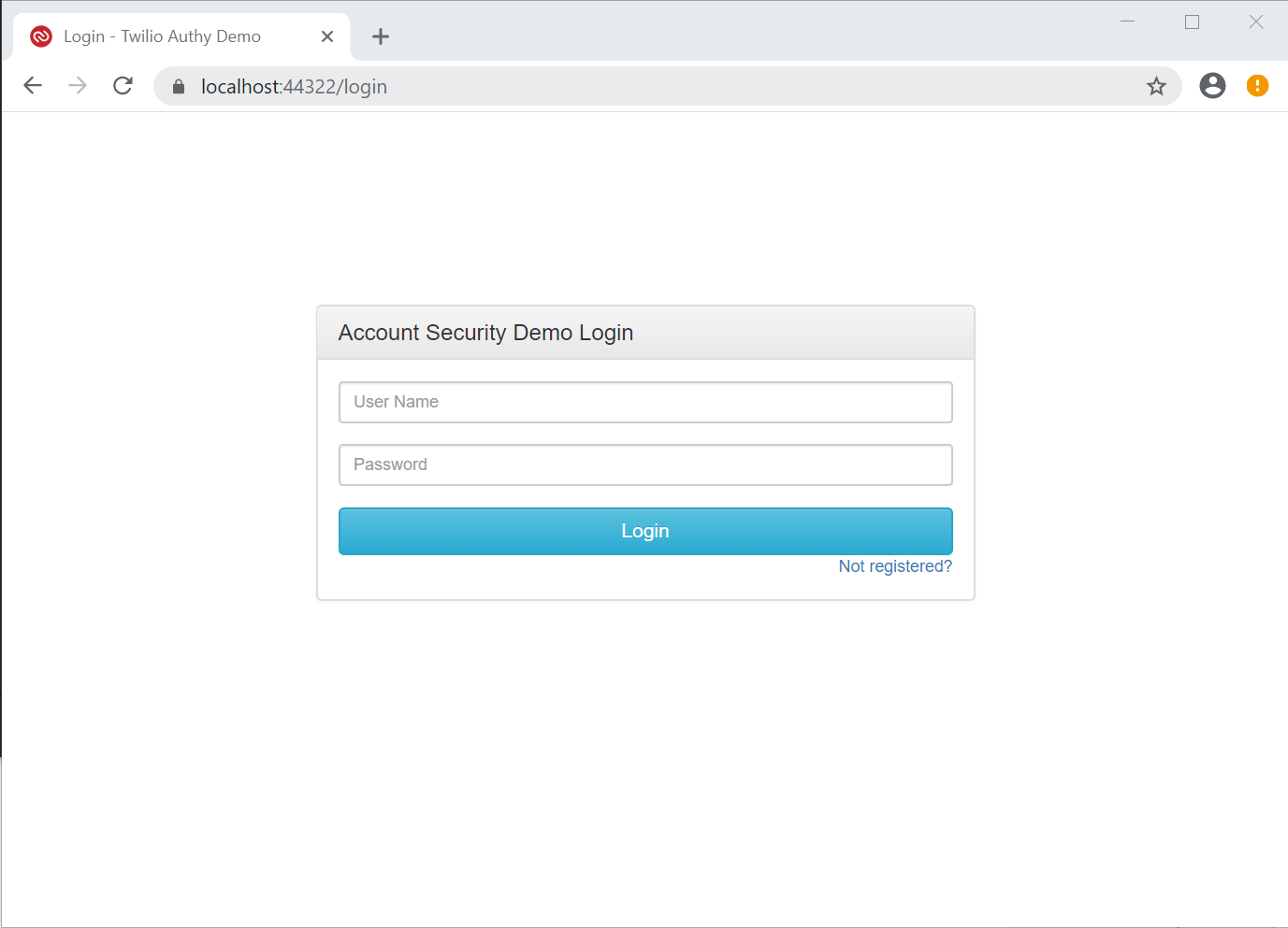 Twilio Account Security Quickstart /login page