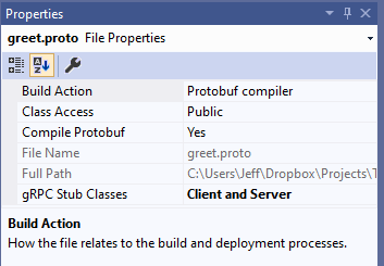 Visual Studio file properties panel 