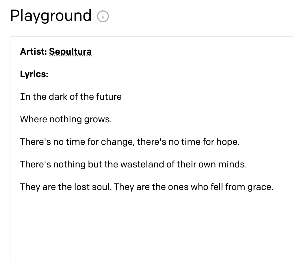 Example of computer generated lyrics