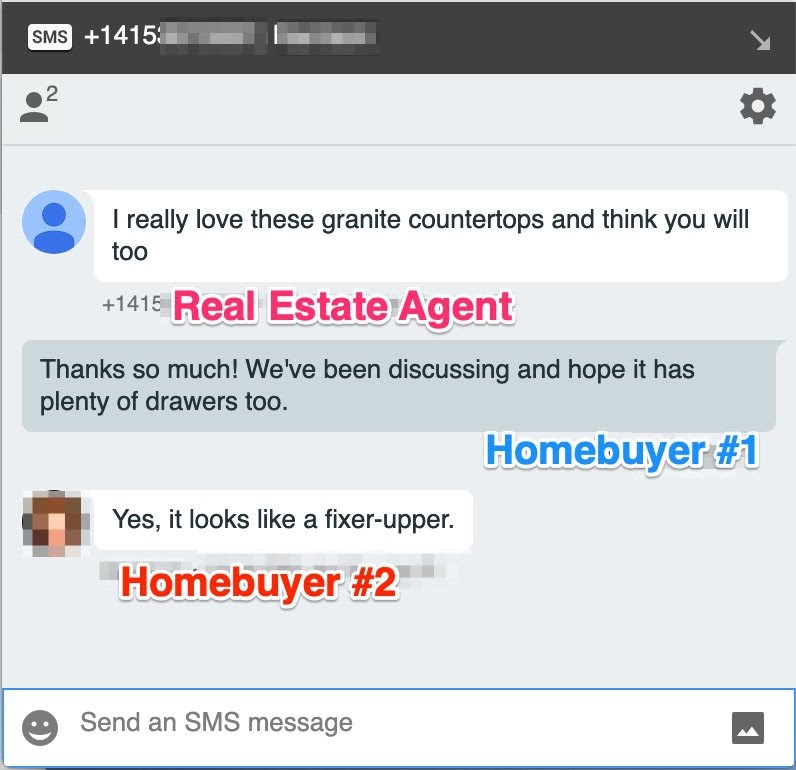 Group Texting Conversation between real estate agent and homebuyers