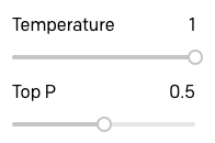 Opções de temperatura e Top P