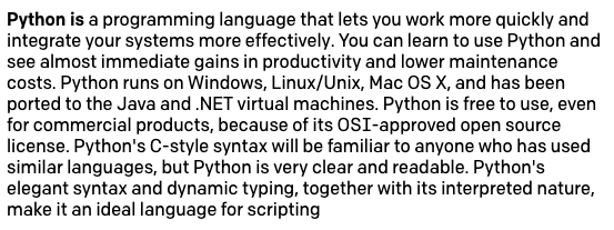 Preenchimento do &#x27;Python is&#x27; com resposta mais longa
