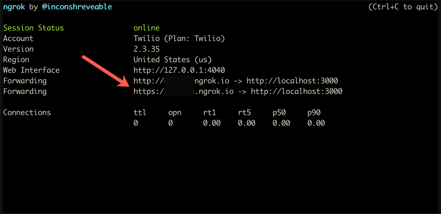 Ngrok forwarding address in the terminal