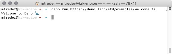 Screenshot of Deno welcome message in macOS Terminal