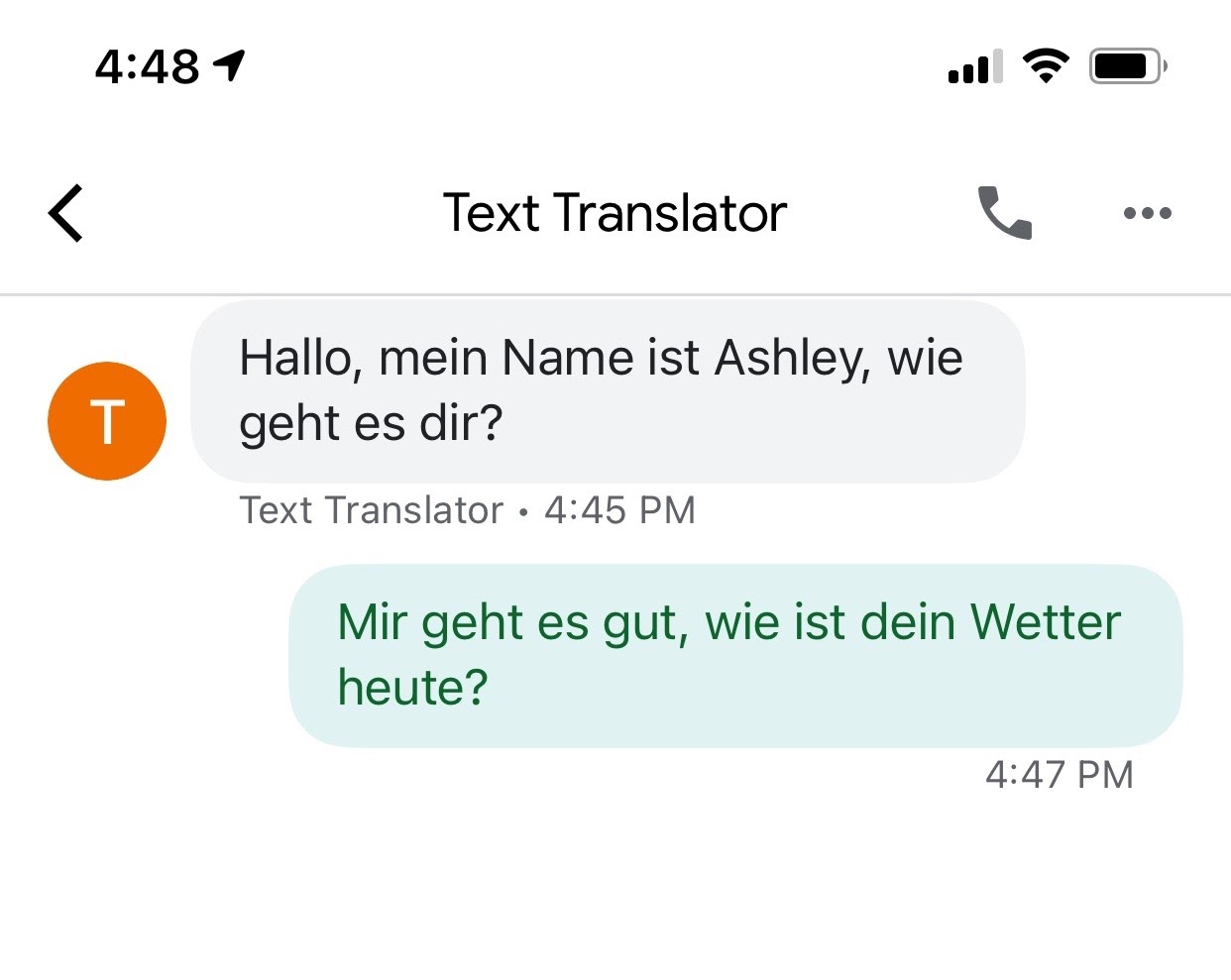 Screenshot of German text messages on my google voice number