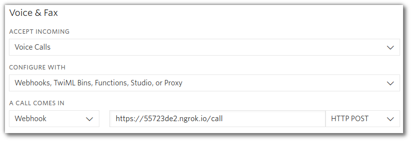 screenshot of the phone number configuration page