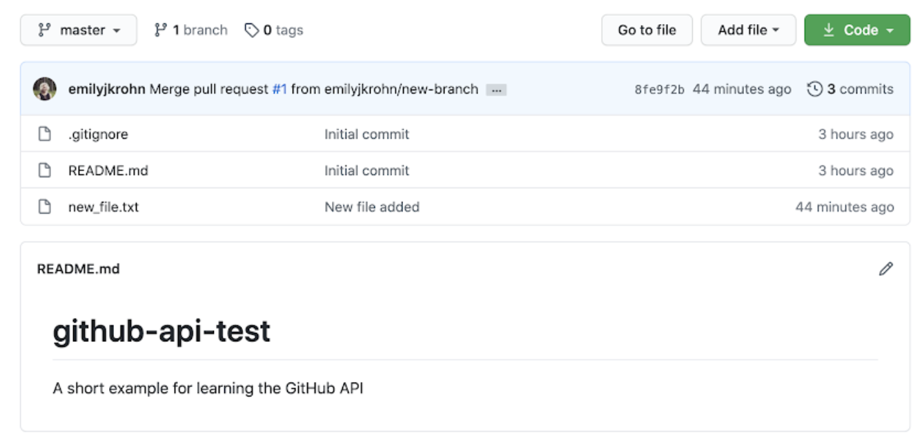 screenshot of the github-api-test repository