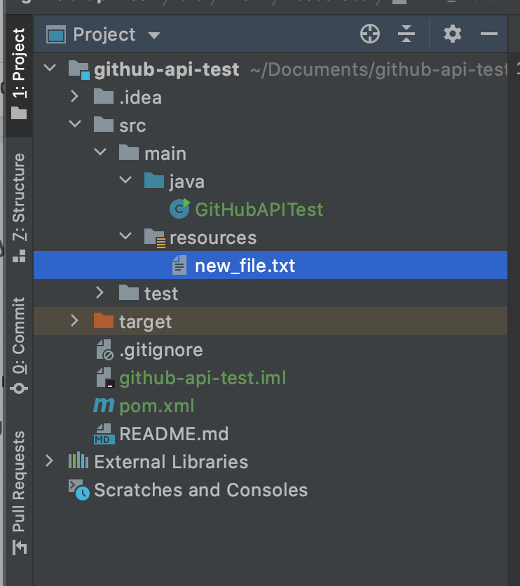 project structure with new_file.txt under the resources folder