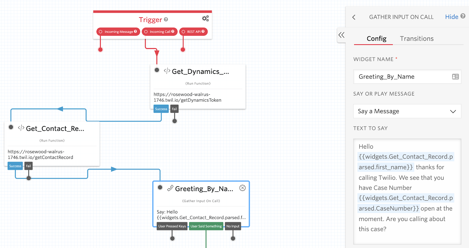 Adding a greeting in a Gather widget in Twilio Studio