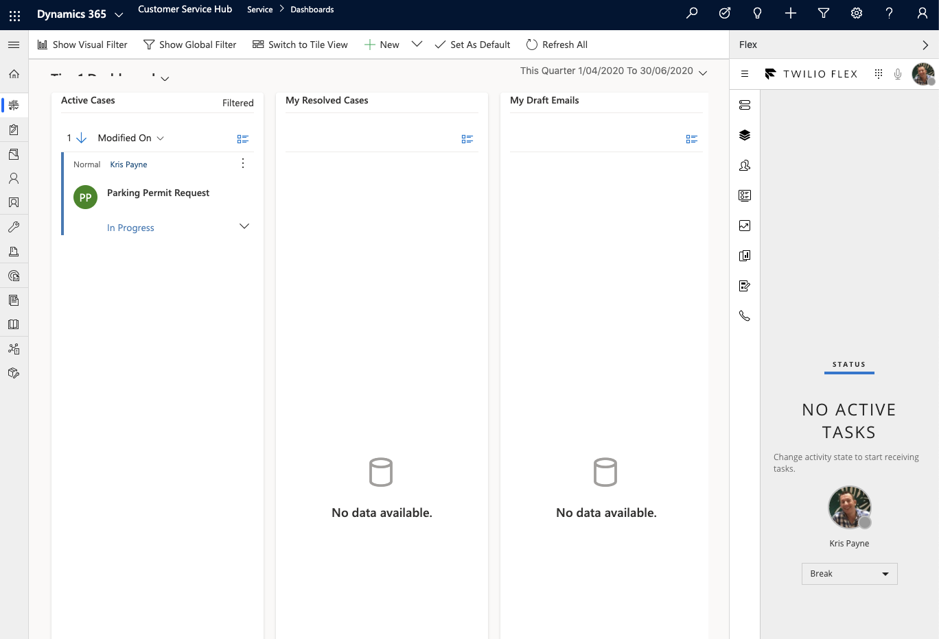 Dynamics Flex integration showing default Flex view