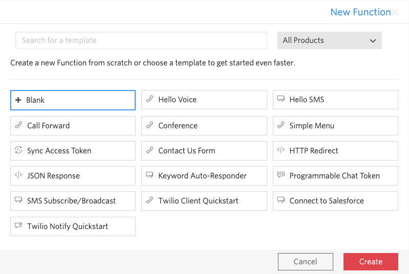 Create a new, blank Twilio Function