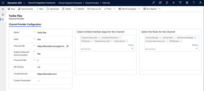 Flex integrado como um provedor de canais no Dynamics