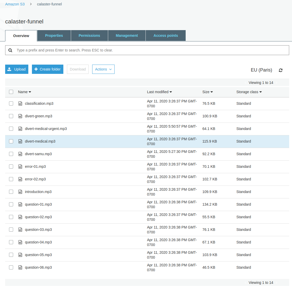 Example S3 bucket with audio recordings