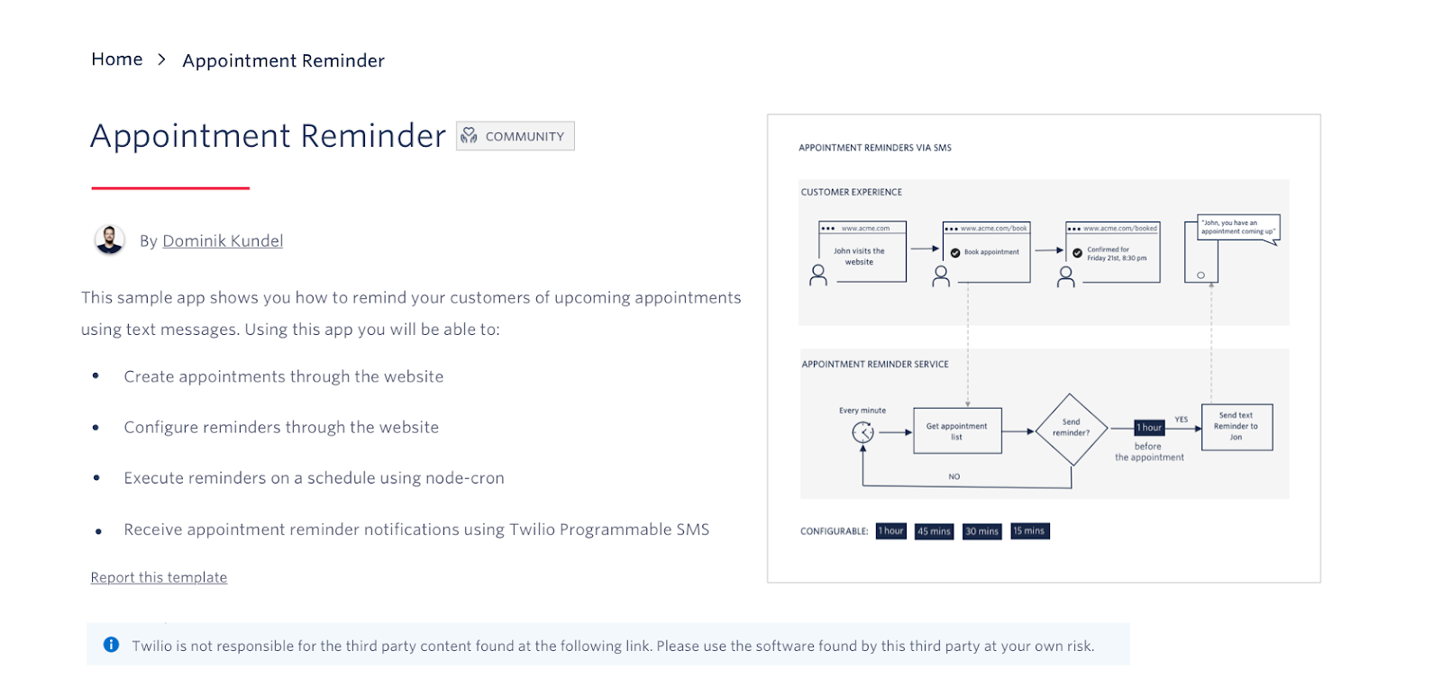 CodeExchange Appointment Reminder sample app screen