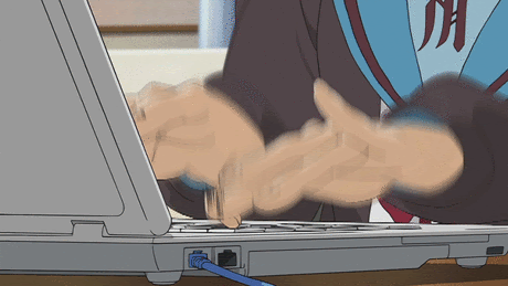 anime girl typing fast and furiously on her laptop