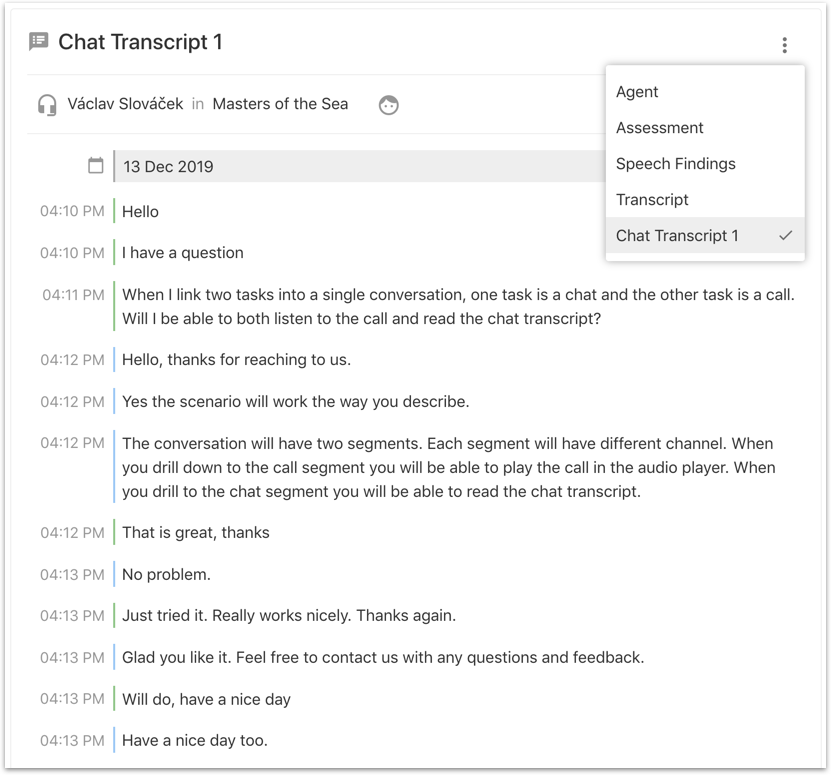 Chat Transcript in Flex Insights Conversations Screen