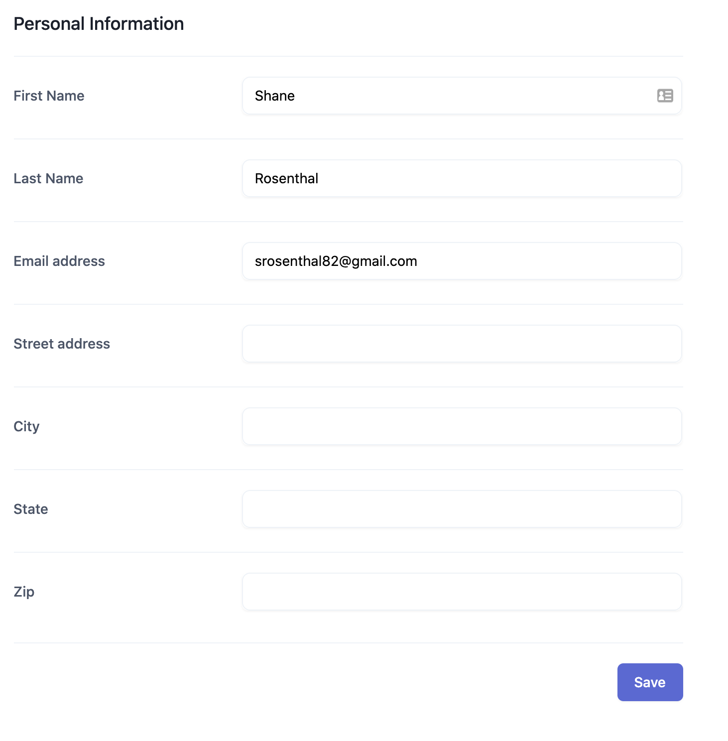 Profile form with dynamic data