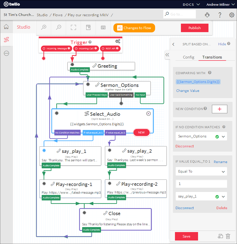 Adding multiple "Say Play" widgets controlled by an IVR in Twilio Studio