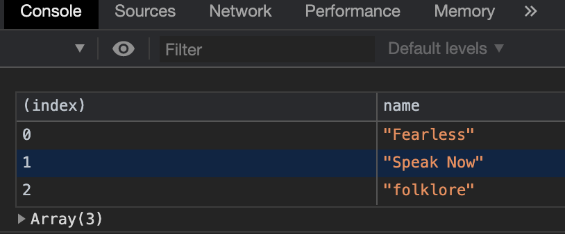 console.table with optional parameter &#x27;name&#x27;