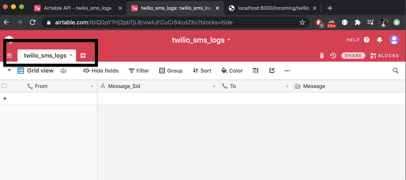 twilio_sms_logs table