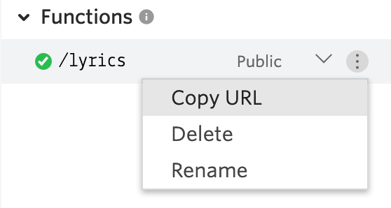 Copy URL for Twilio Functions "lyrics" endpoint