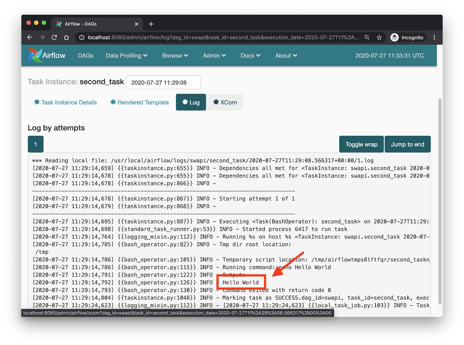 Airflow task log