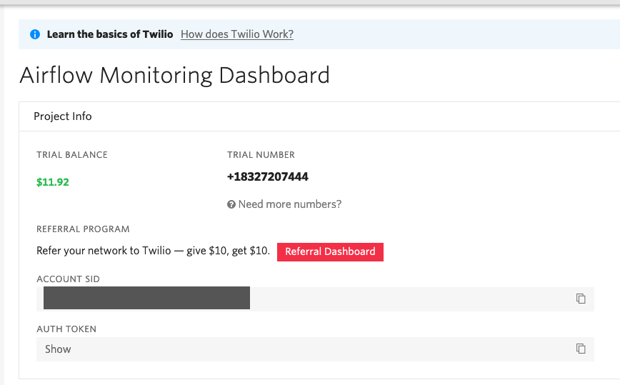 Twilio dashboard