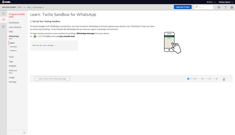 Sandbox para WhatsApp no console da Twilio
