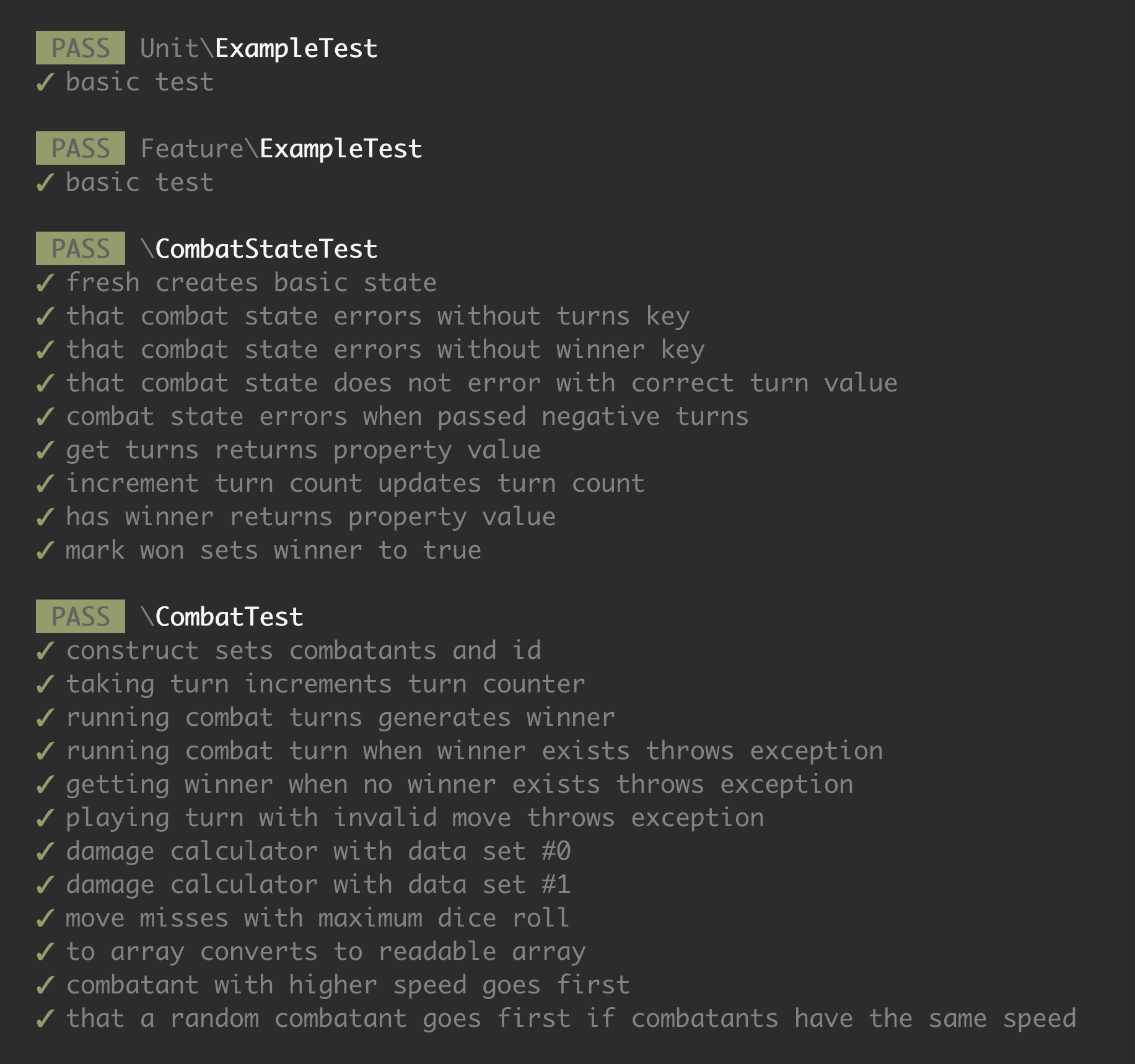 Example output from Laravel 7 test runner
