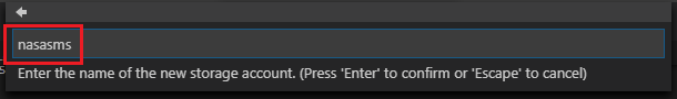 enter storage account name