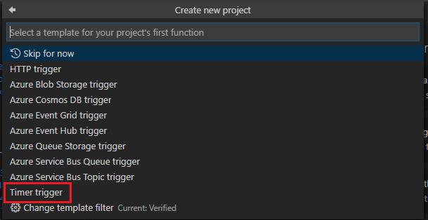 select timer trigger project type