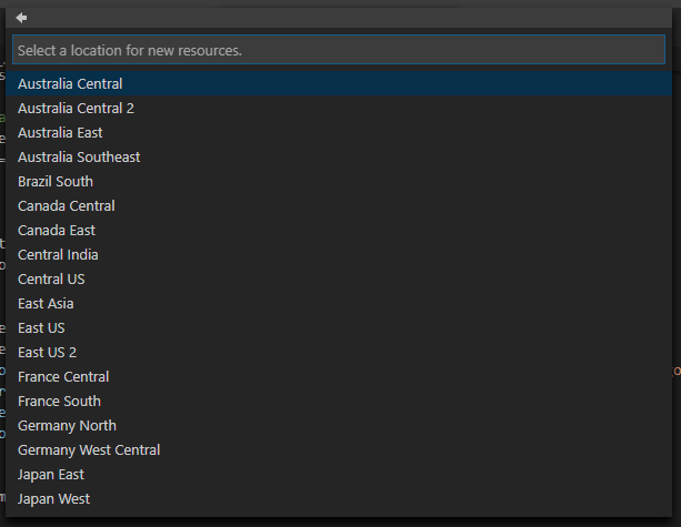 select resource group region